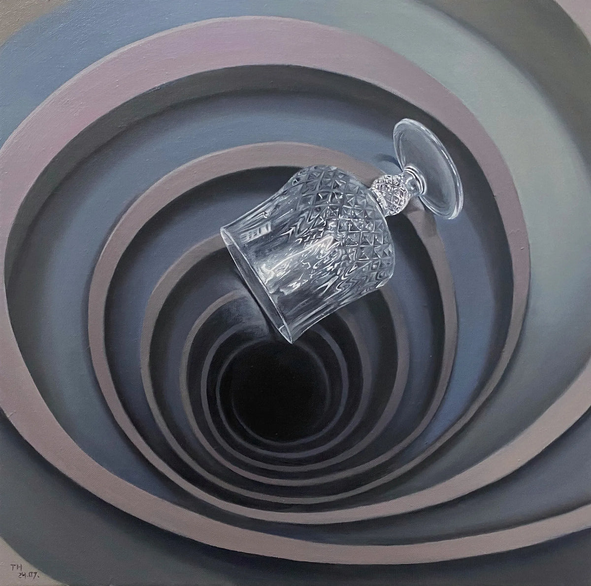 A Glass in an Infinitely Spinning Stairwell